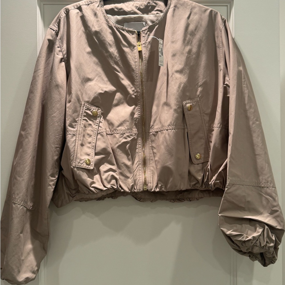 Madewell Women's Khaki Bubble Sleeve Bomber Jacket